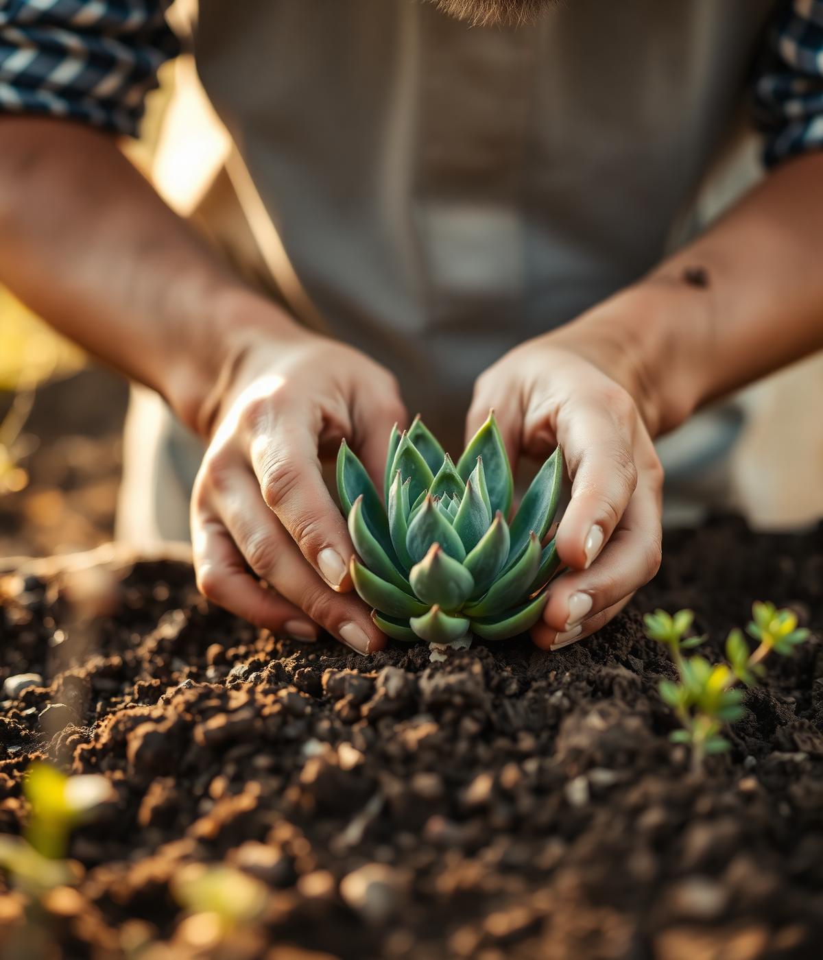 Craftsman hands planting a succulent